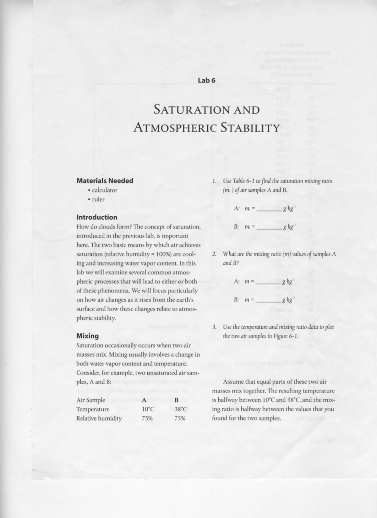 Lab 6: Saturation and Atmospheric Stability Analysis - Studocu