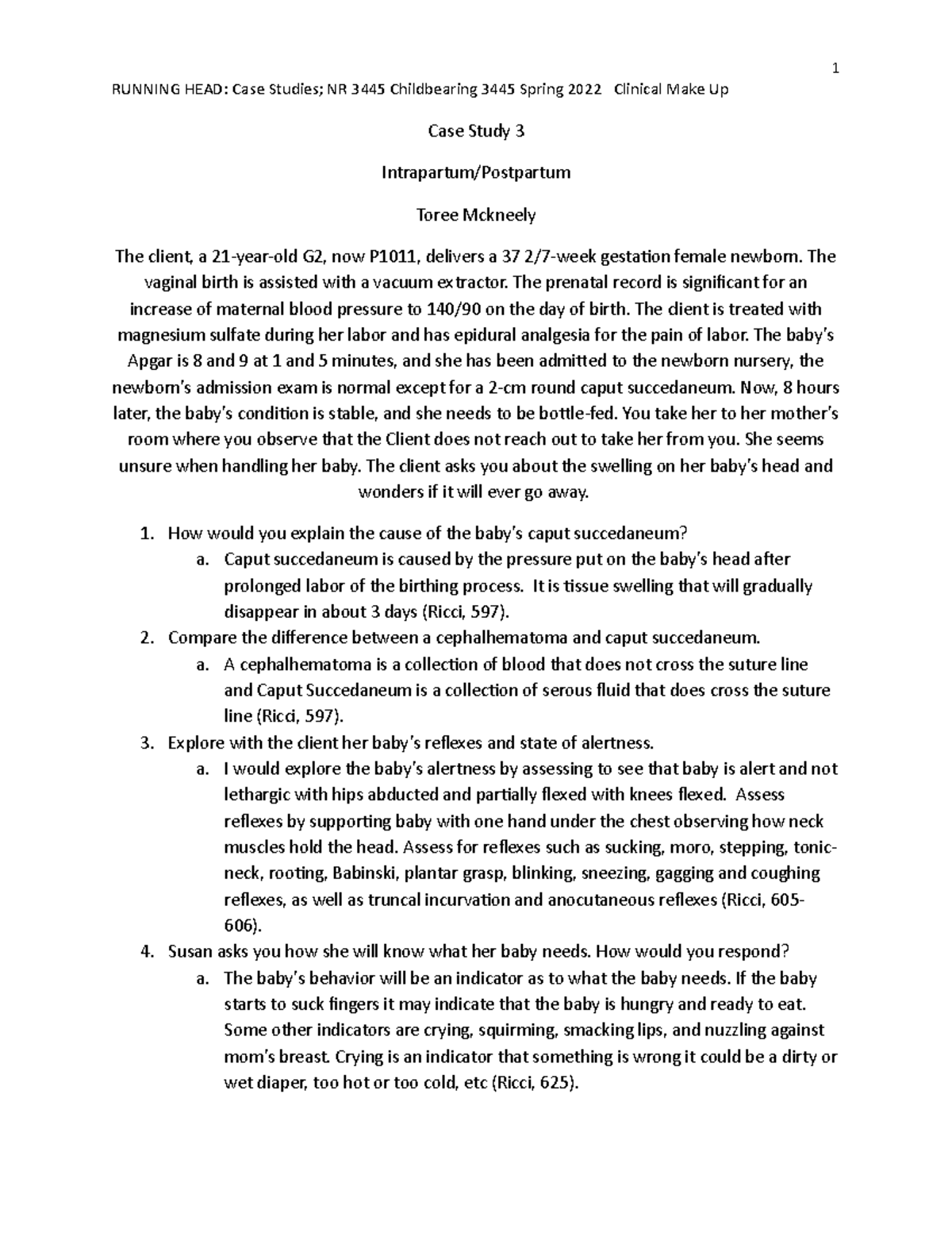 Case Study 3: Clinical Make Up for NR 3445 Childbearing 3445 - Studocu