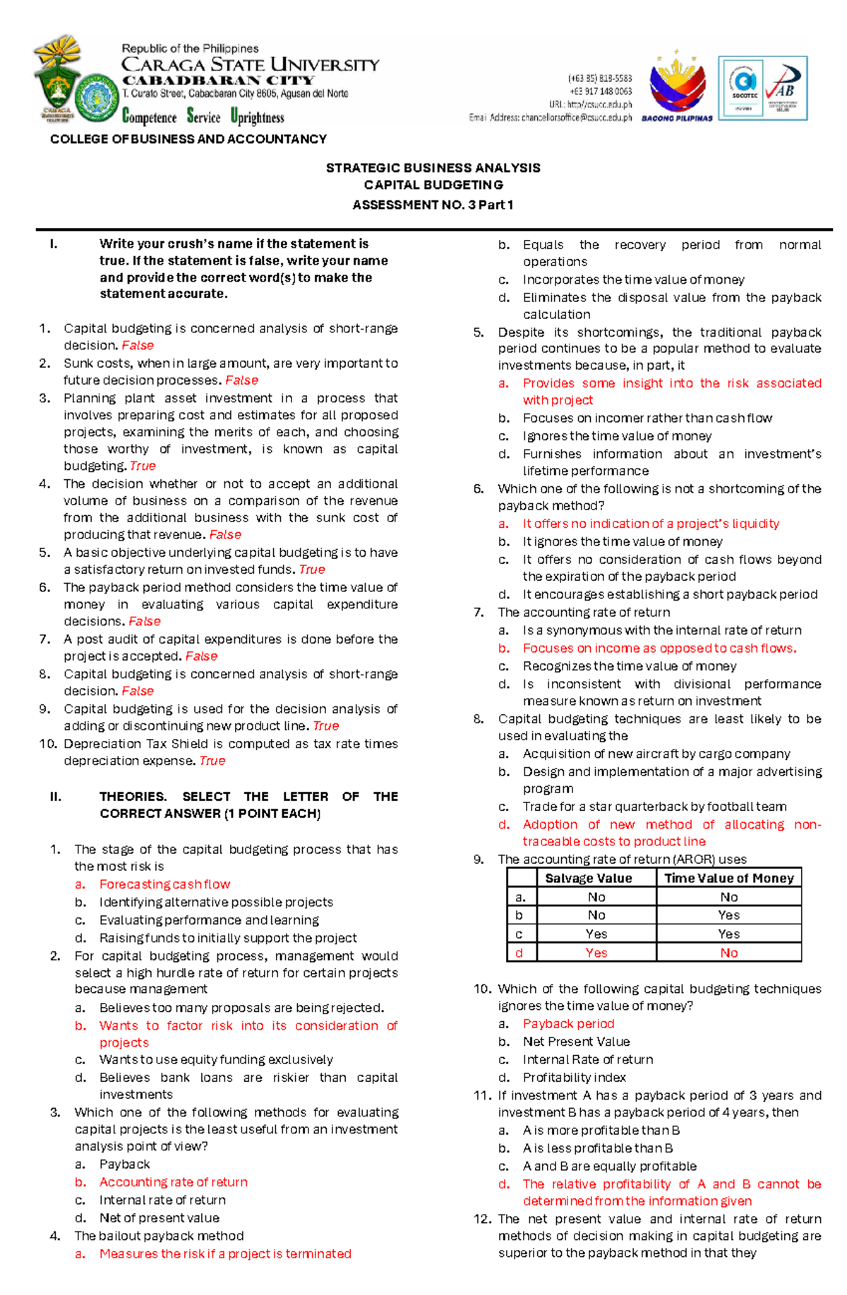 Strategic Business Analysis: Capital Budgeting Assessment No. 3 - Studocu
