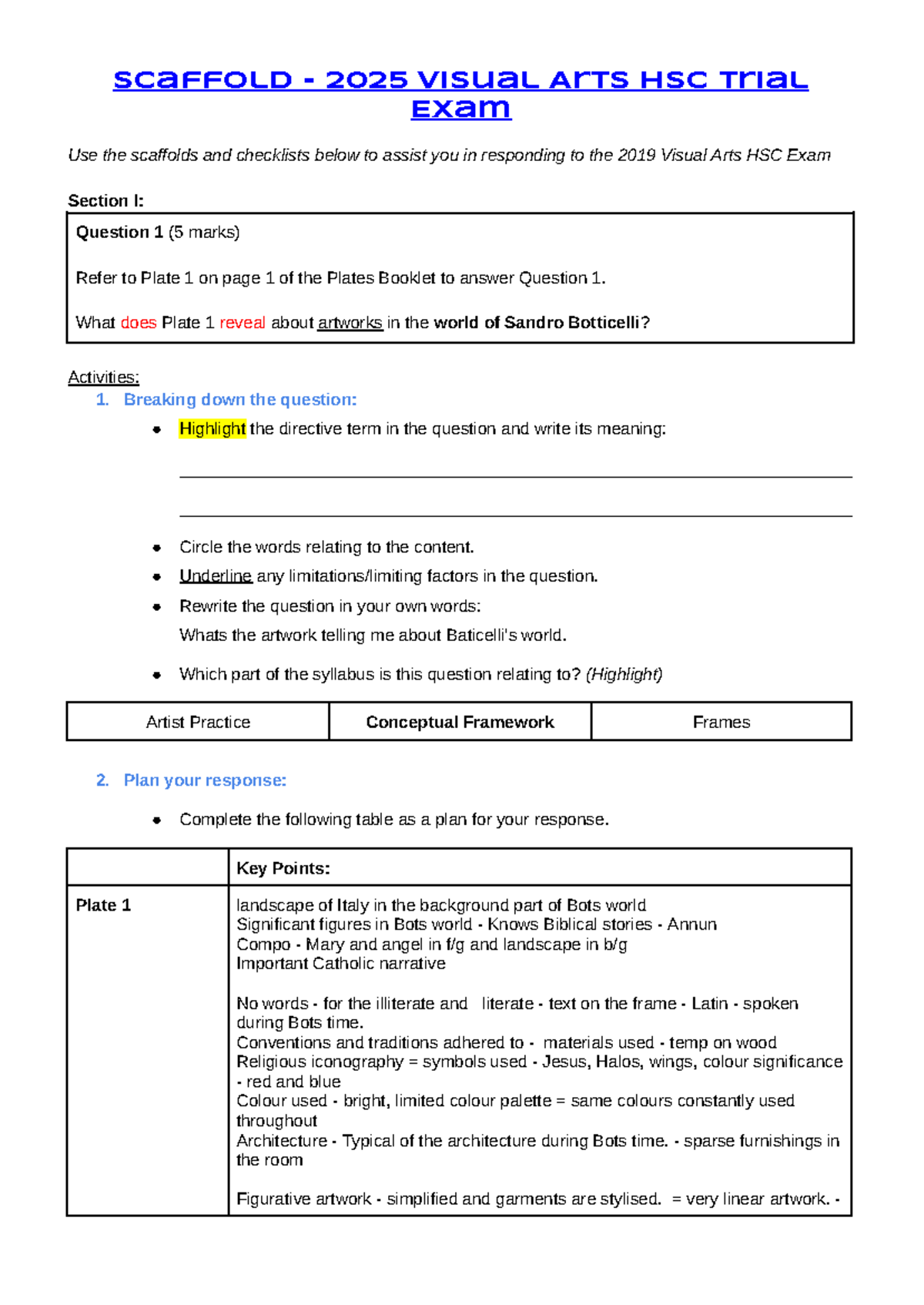 2025 Visual Arts HSC Trial Exam Scaffold and Response Guide - Studocu