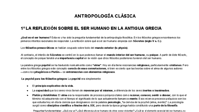 Antropología Clásica FILO 2: Reflexiones sobre el Ser Humano en Grecia ...
