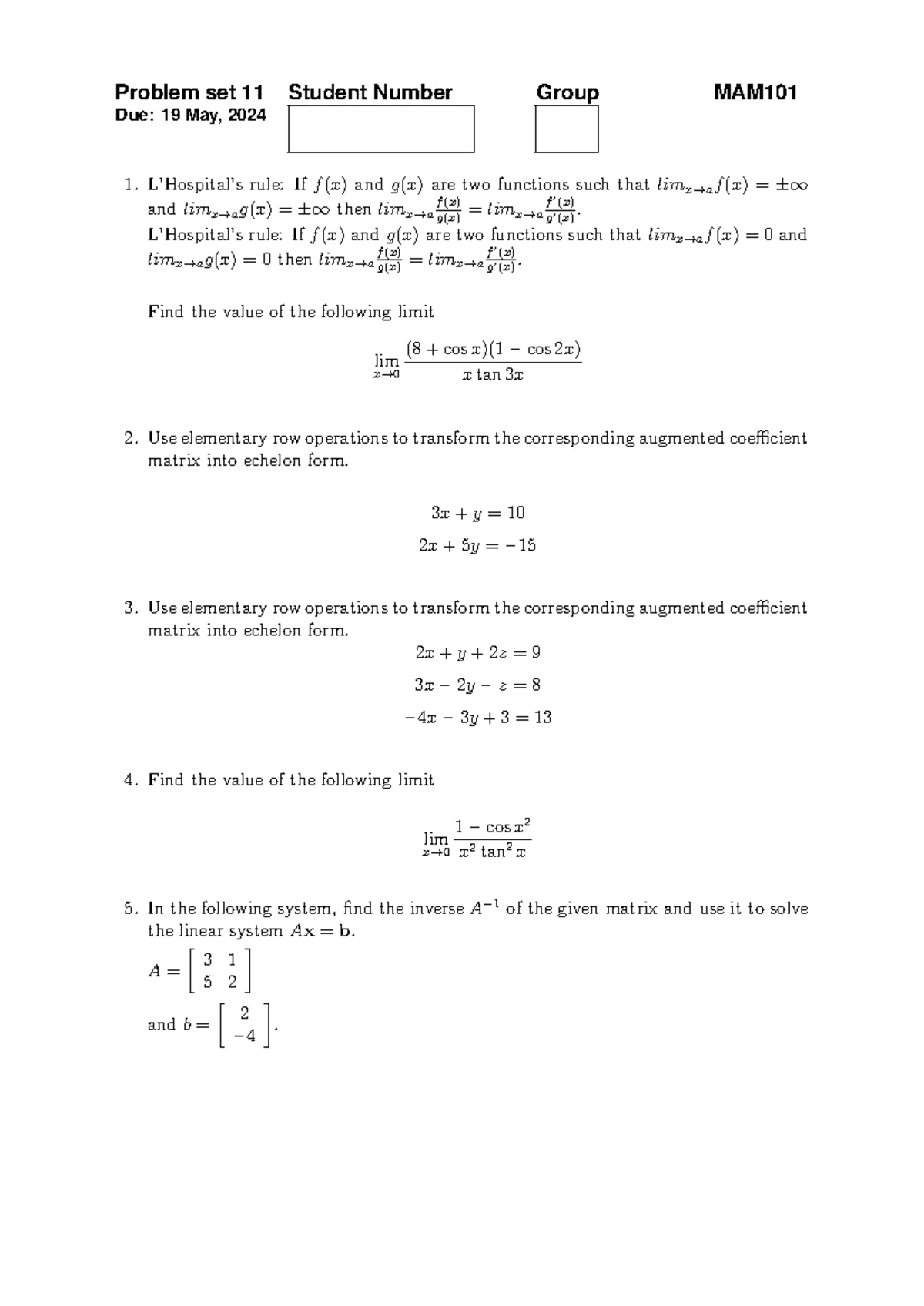 2019 Test 1 Solutions - MAM 101 Mathematics 1 at Rhodes University ...