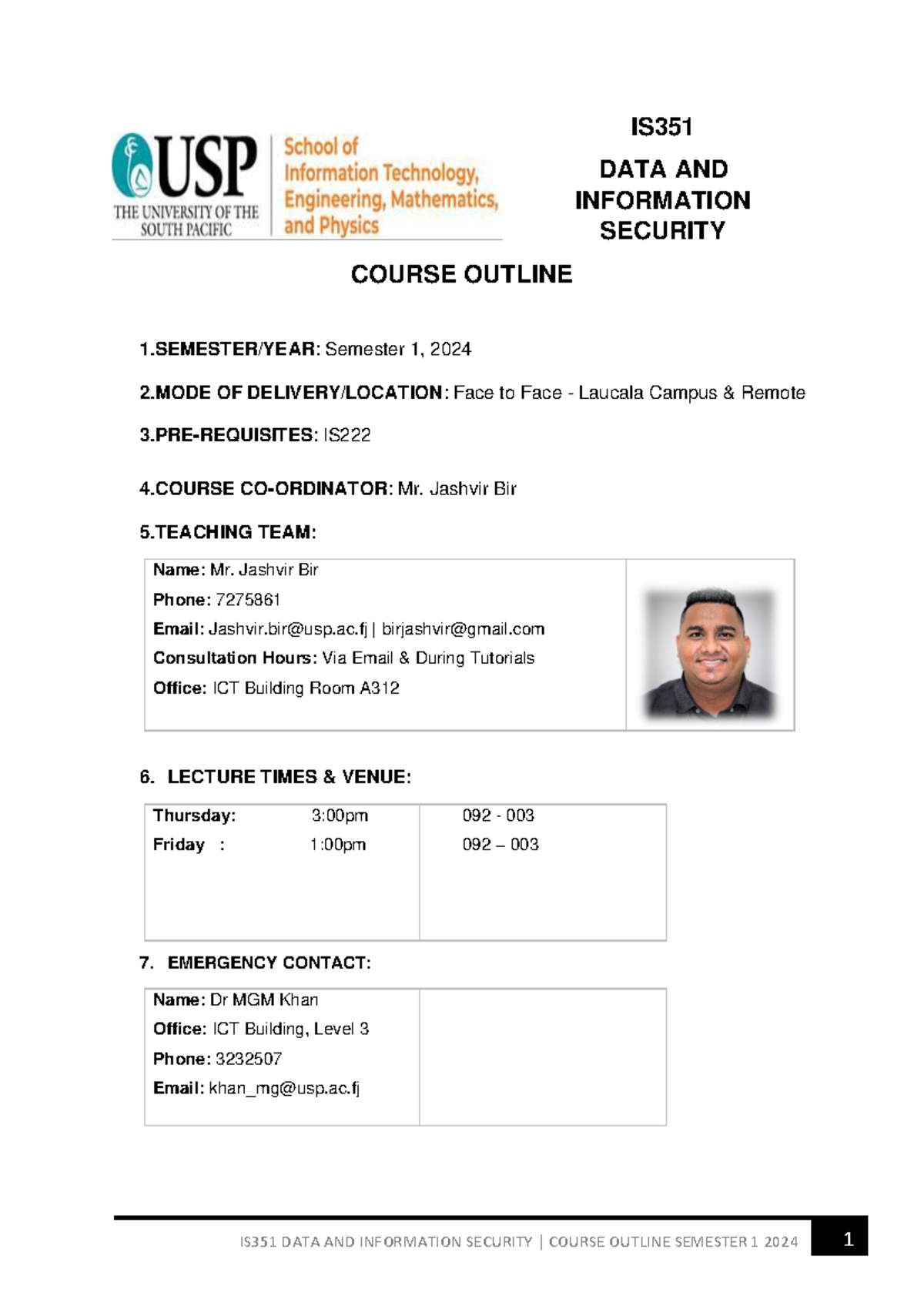 IS351 DATA AND INFORMATION SECURITY Course Outline Sem 1 2024 - Studocu