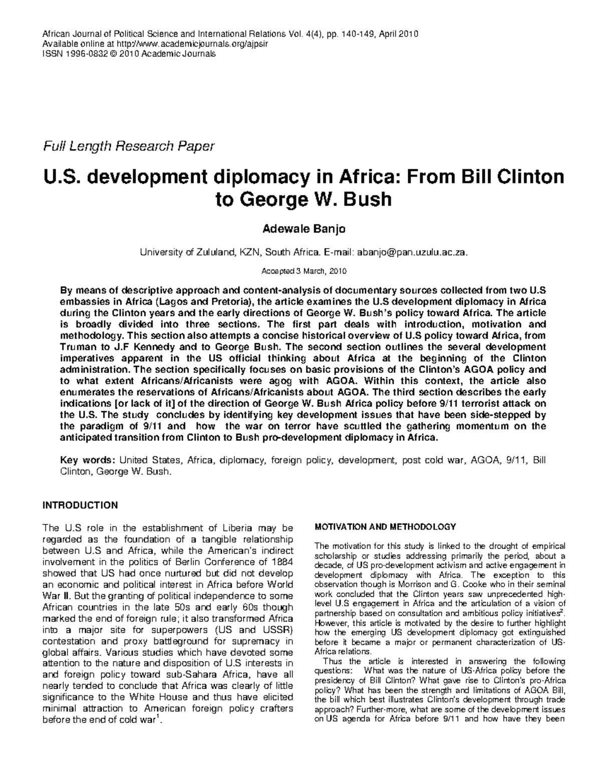 US Development Diplomacy in Africa: Insights from Clinton to Bush - Studocu