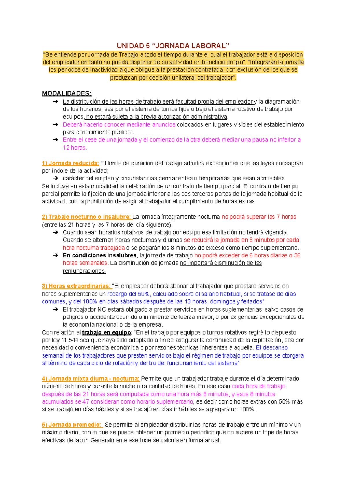 Unidad 5 Derecho - UNIDAD 5 “JORNADA LABORAL” “Se entiende por Jornada ...