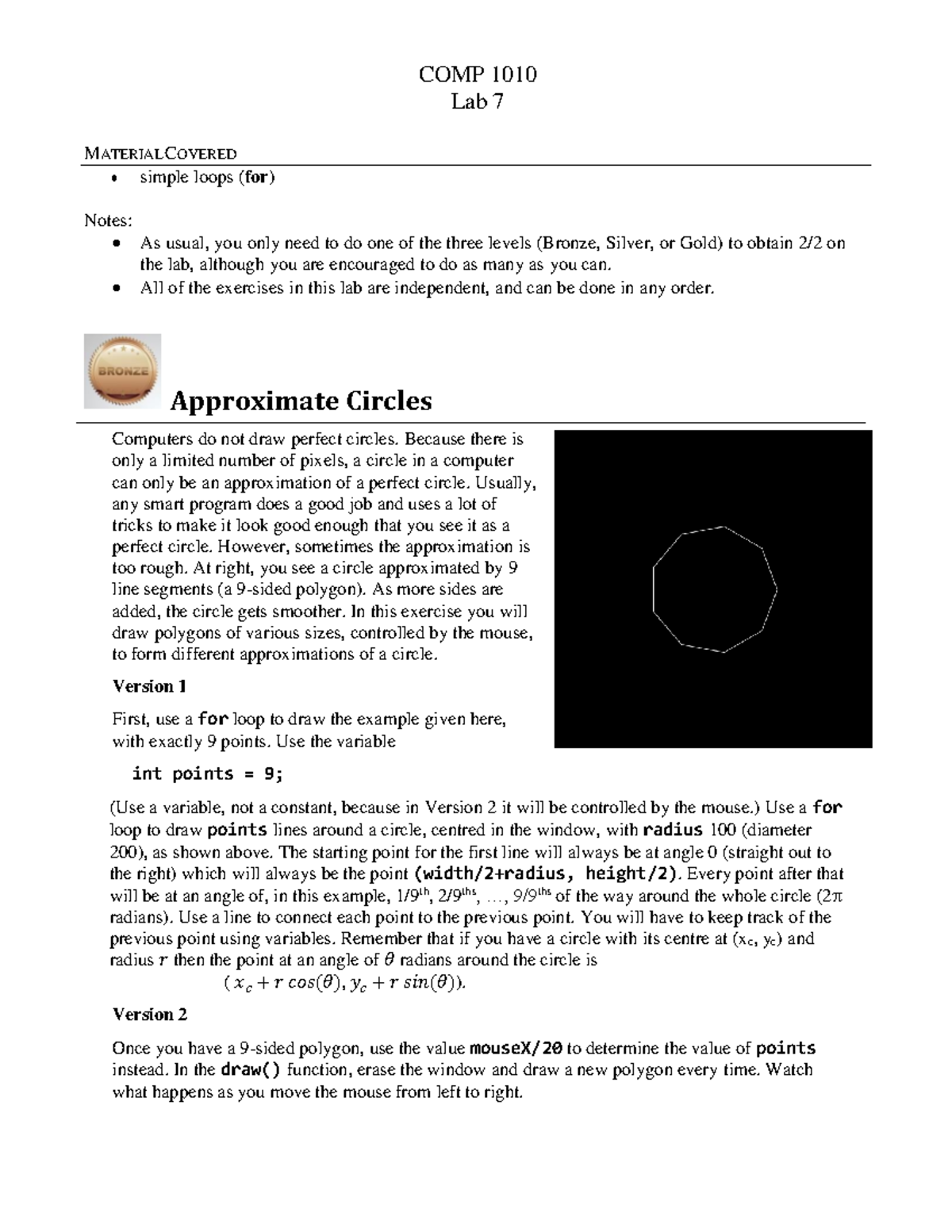 Lab 07 of COMP1010 2020 - COMP 1010 Lab 7 MATERIAL COVERED simple loops ...