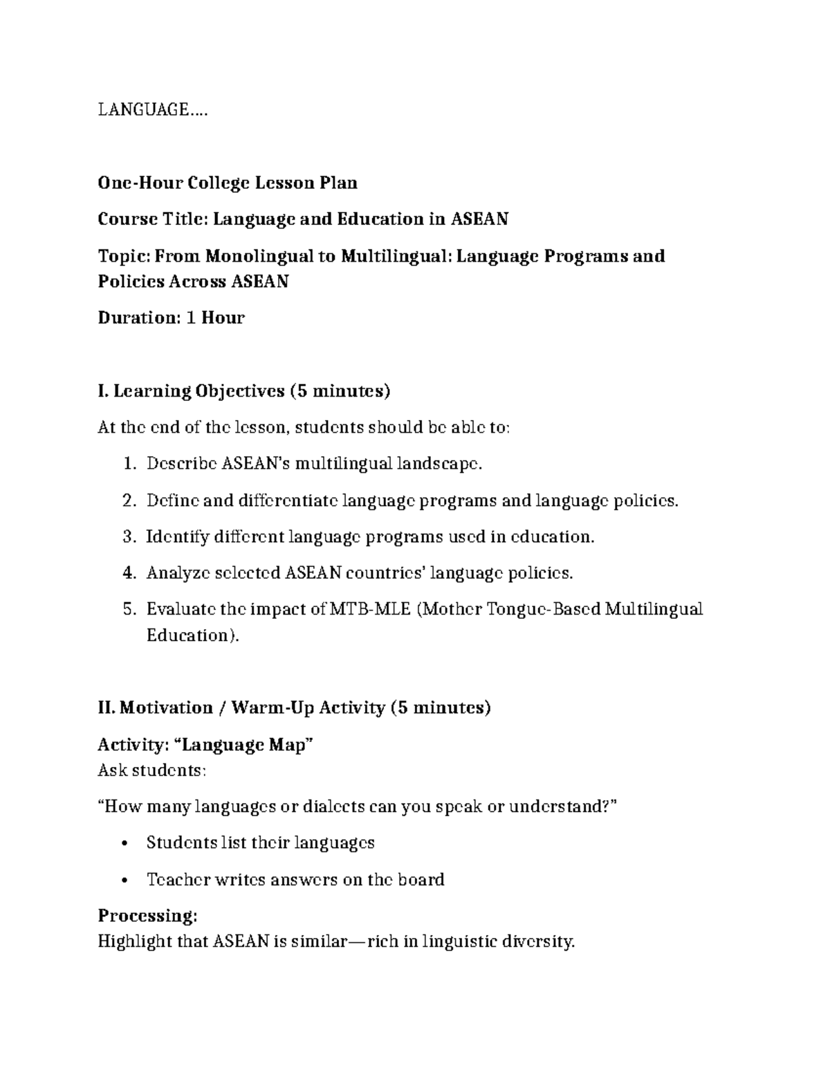 Language and Education in ASEAN: Multilingual Policies and Programs ...
