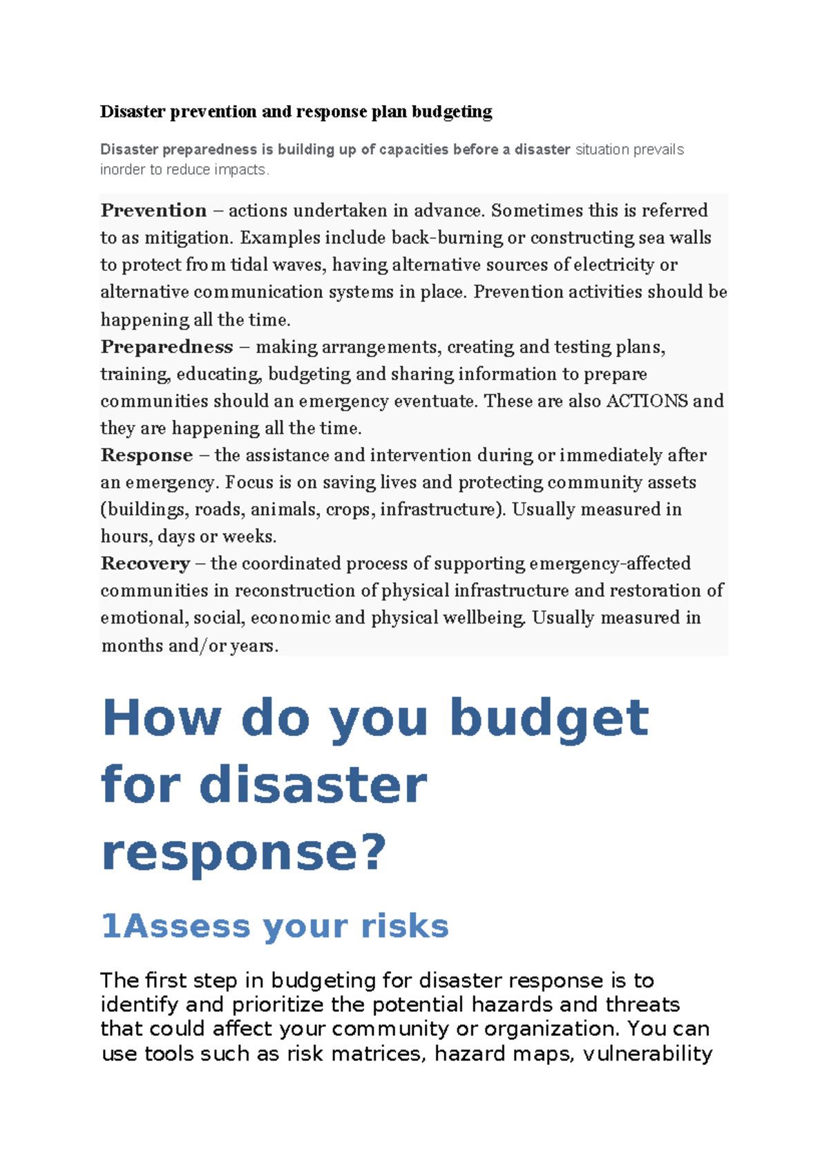 Budgeting for Disaster Prevention and Response Plan: Key Strategies ...