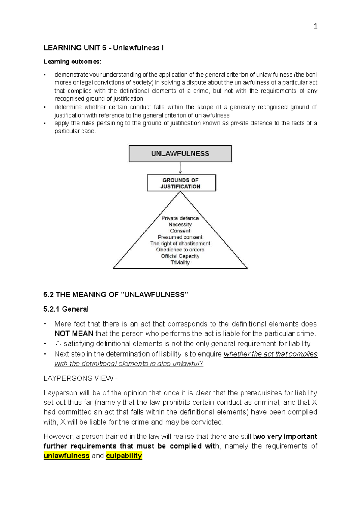 Learning Unit 5: Understanding Unlawfulness in Legal Contexts - Studocu