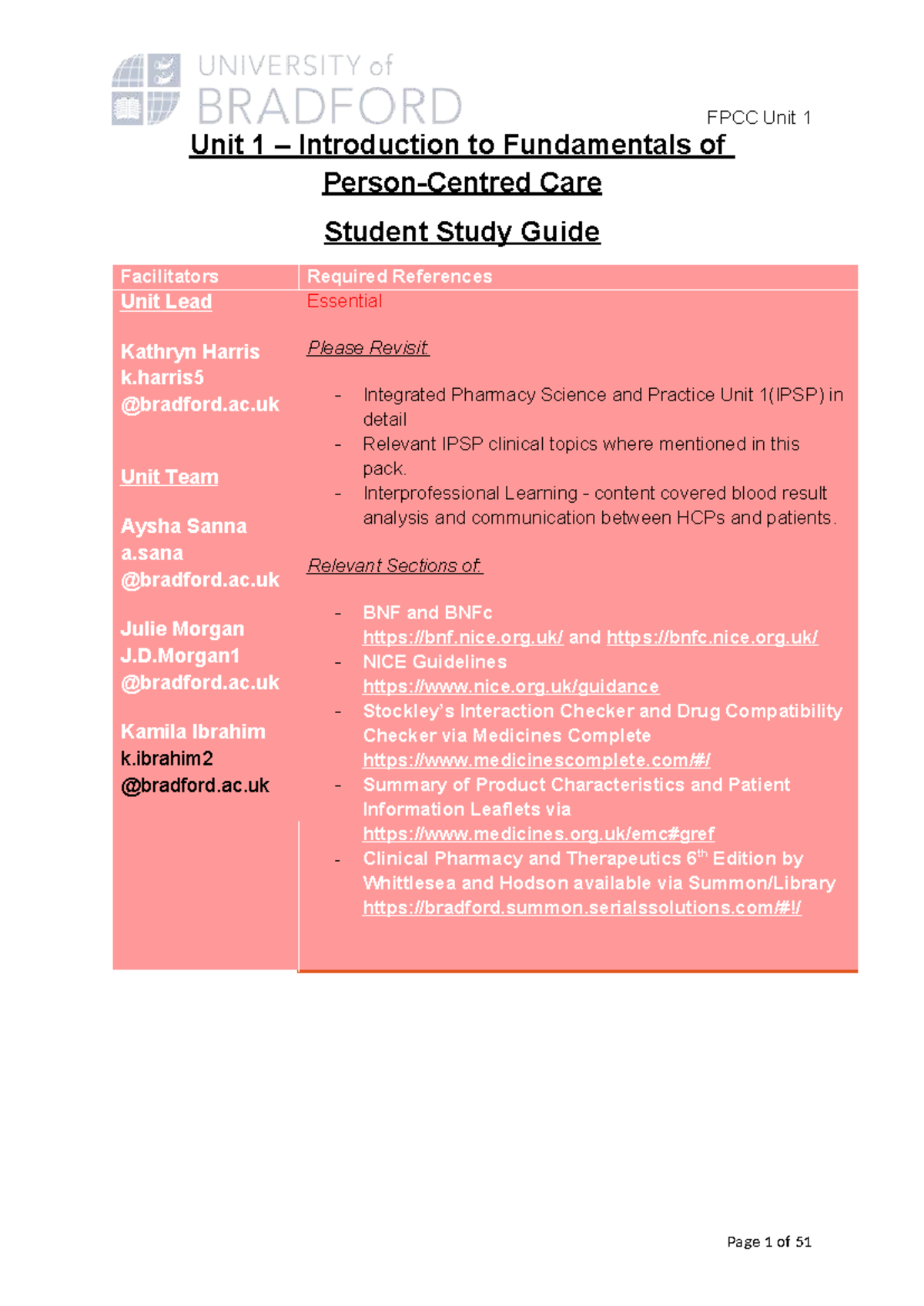 FPCC Unit 1: Comprehensive Student Study Guide on Care Fundamentals ...