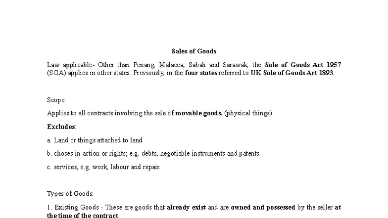 Sales of Goods Law - Final Exam Revision Notes - Studocu