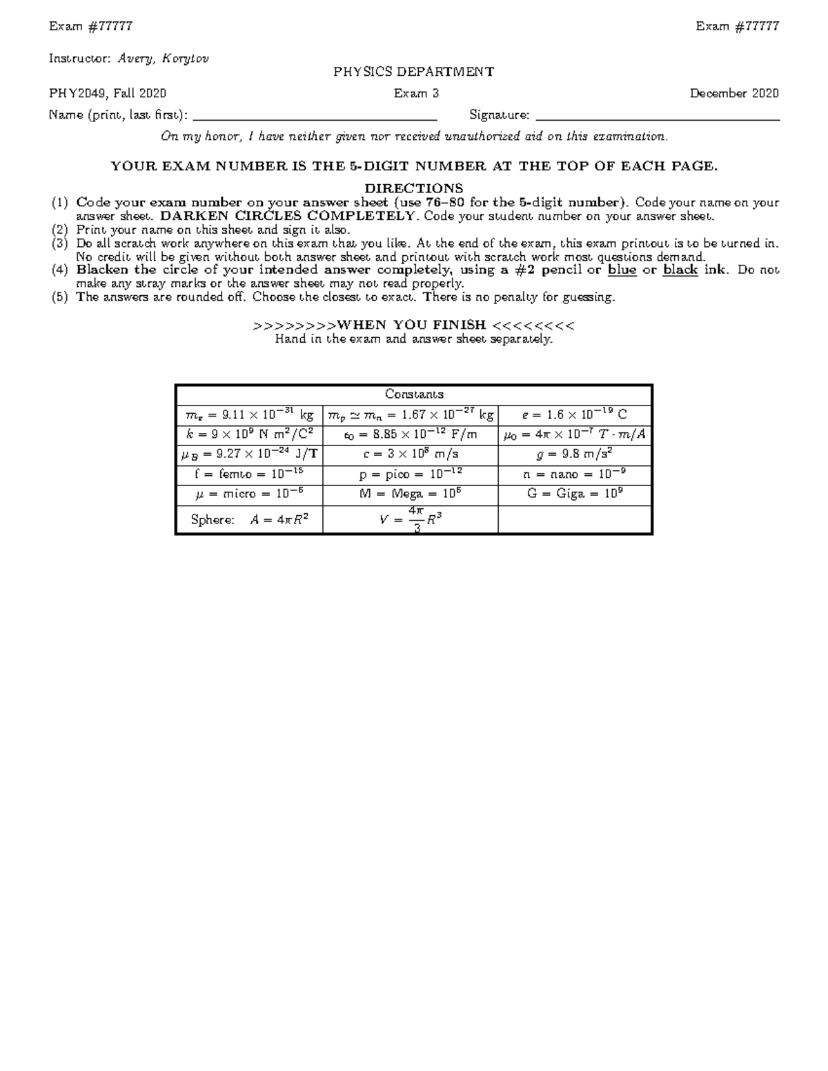 PHY2049 Fall 2020 Exam 3 Key Solutions and Guidelines - Studocu