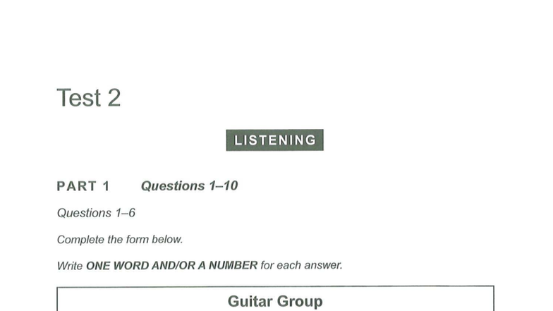 Cambridge 19 IELTS Practice Test 2: Listening & Reading - Studocu