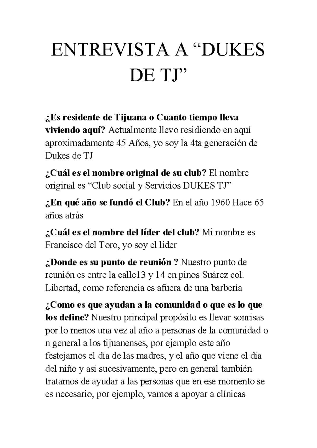 Entrevista a los Dukes de Tijuana: Historia y Labor Social - Studocu