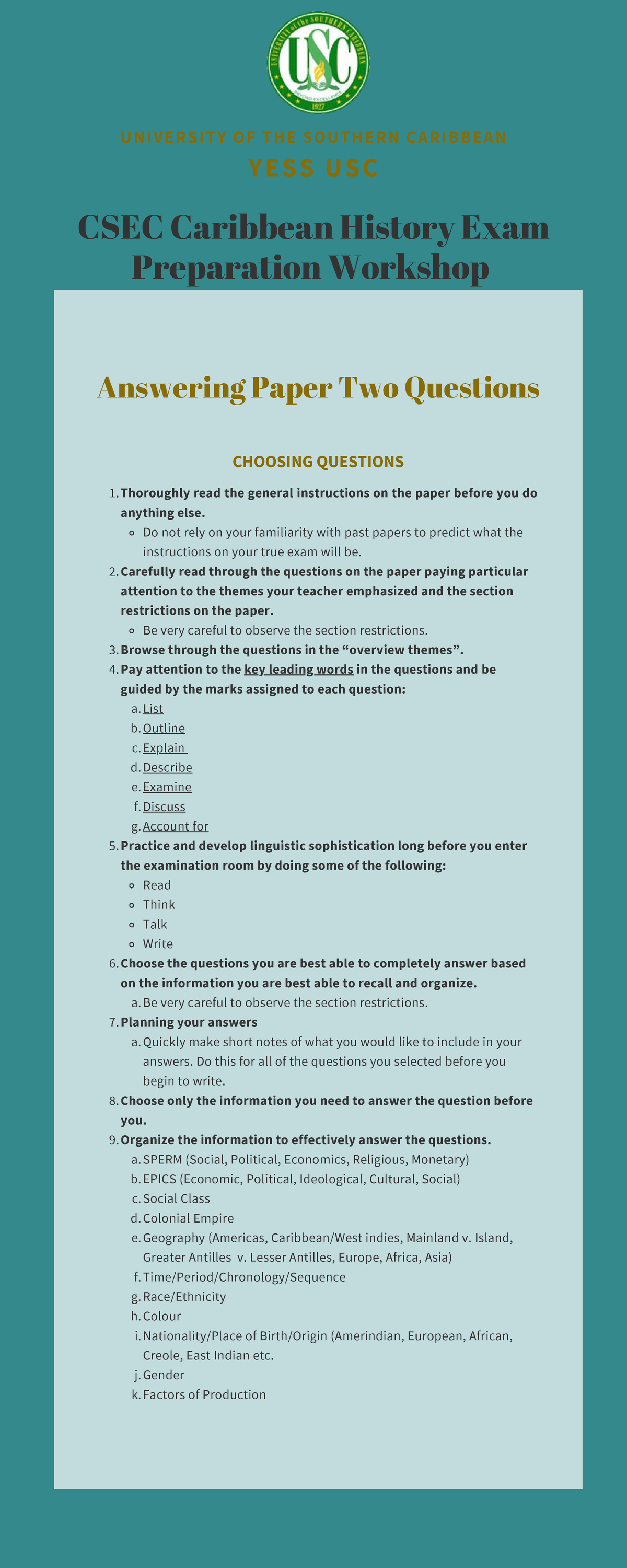 YESS USC CSEC Caribbean History Exam Paper 2 Tips & Strategies - Studocu