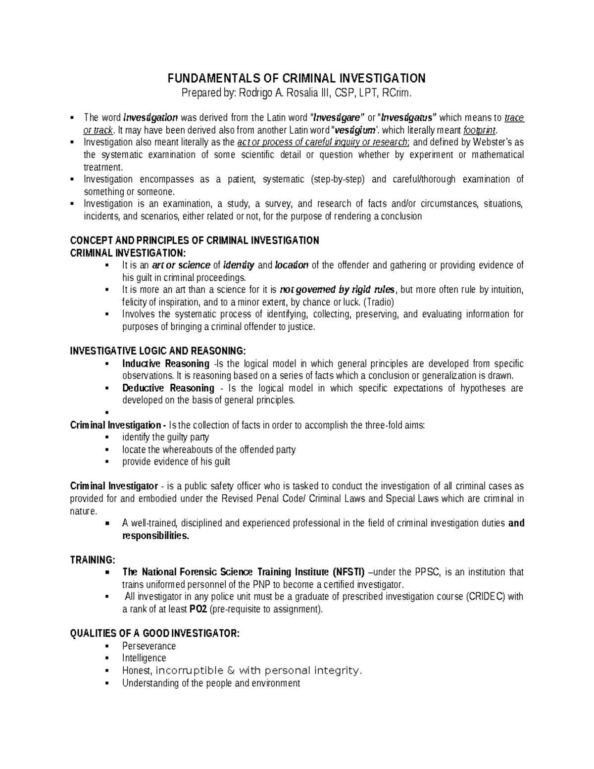 FUNDAMENTALS OF CRIMINAL INVESTIGATION: Techniques & Best Practices ...
