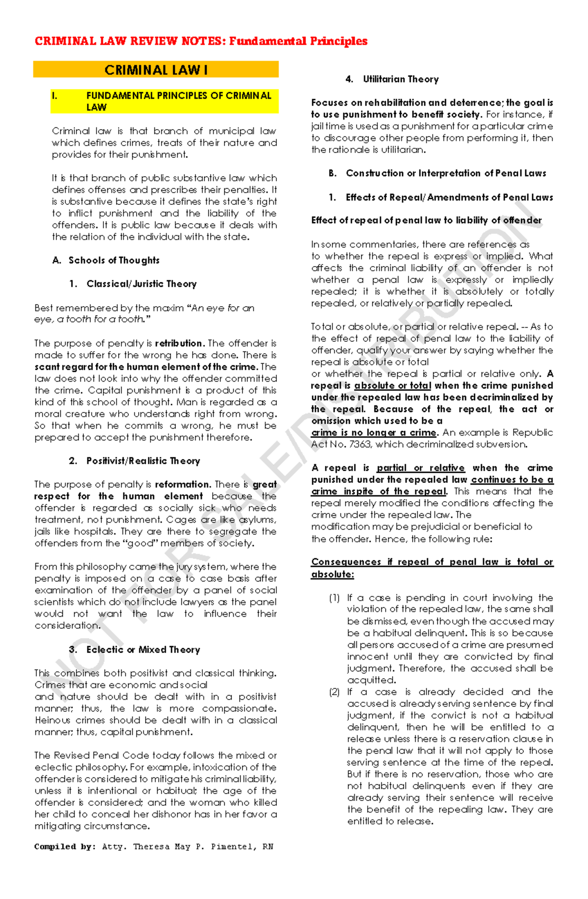 Criminal Law I Fundamental Principles Theories Analysis Studocu