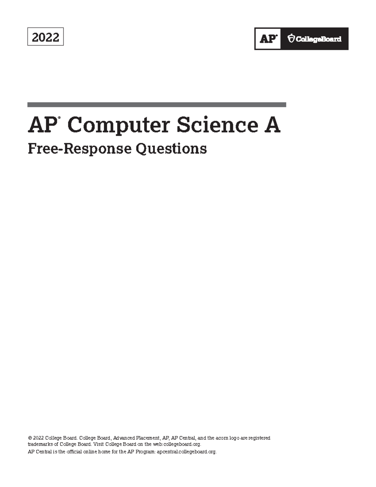Ap22 frq computer science a - 2022 AP ® Computer Science A Free ...