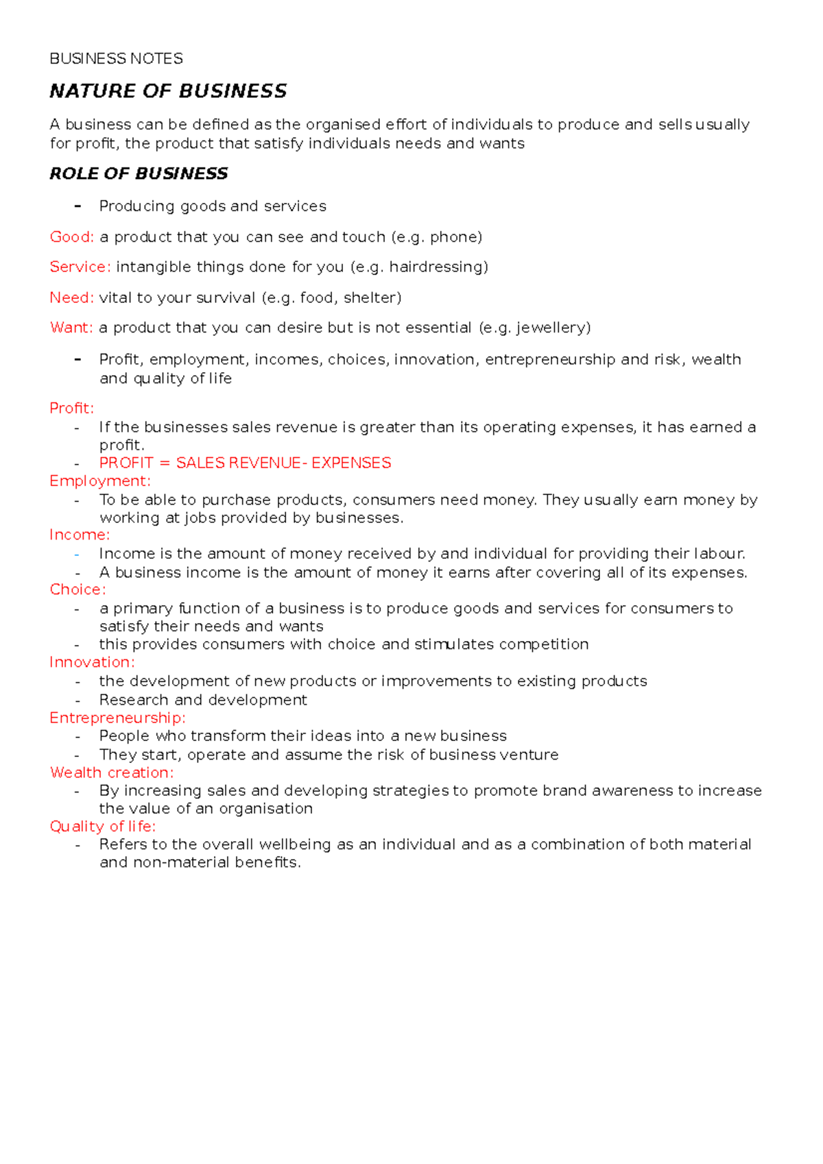 BUS 101 - Business Notes: Key Concepts from Lecture for Success - Studocu