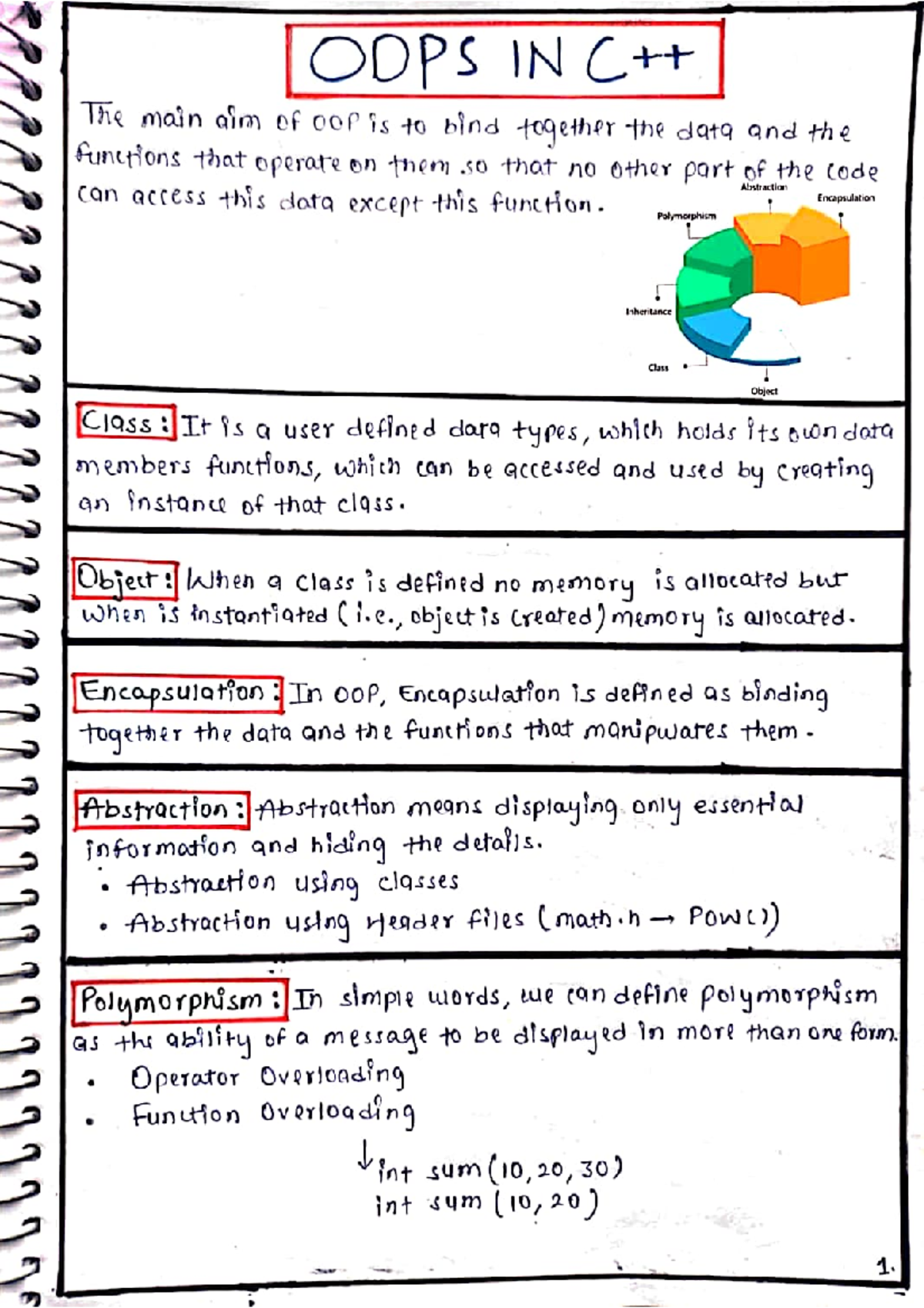 C++ Hand written Notes - ODPS IN The main aim of OOP is to bind ...