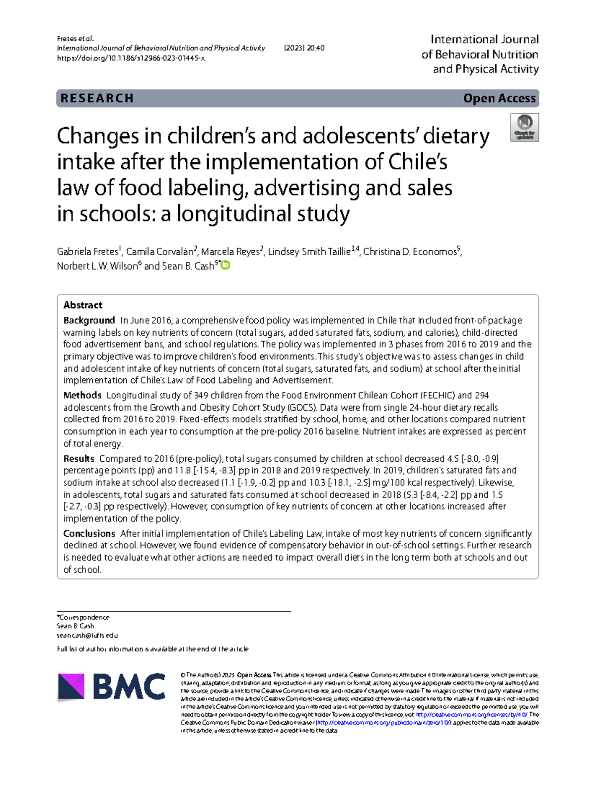 Changes in Dietary Intake Post-Implementation of Chile's Food Law (2023 ...