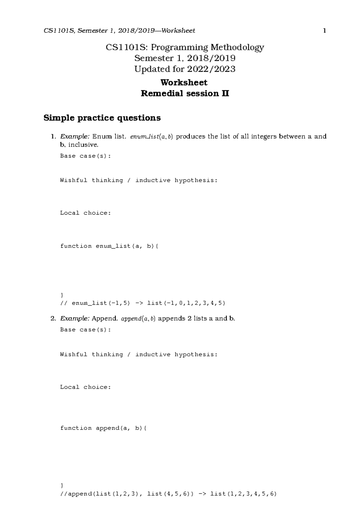 CS1101S Remedial Session II: Programming Methodology Worksheet - Studocu