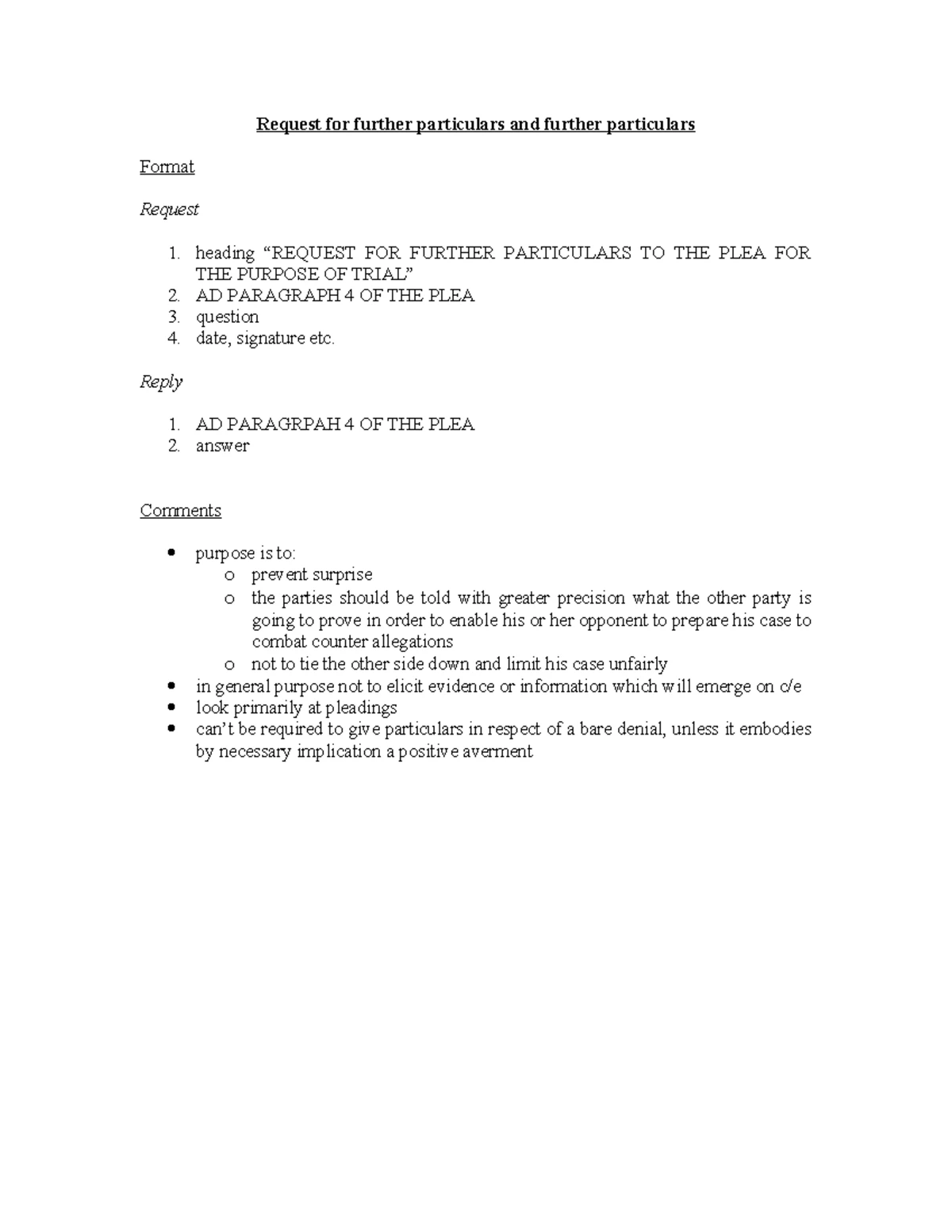 Plea and Counterclaim Format for Legal Proceedings (Course Code: LAW101 ...