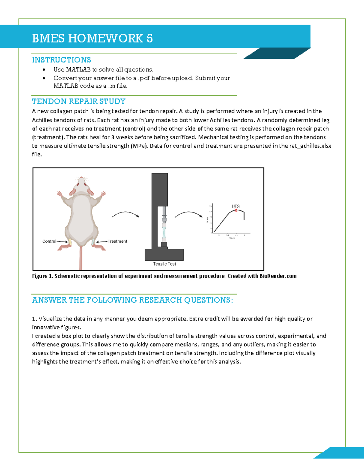 BMES Homework 05: Tendon Repair Study with MATLAB Analysis - Studocu
