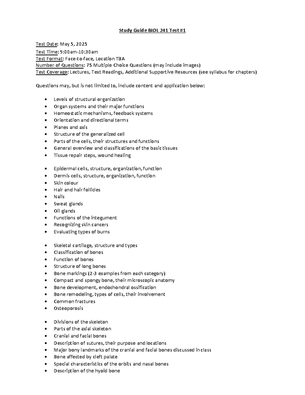 Study Guide BIOL 241 Midterm Exam: Key Topics & Coverage - Studocu