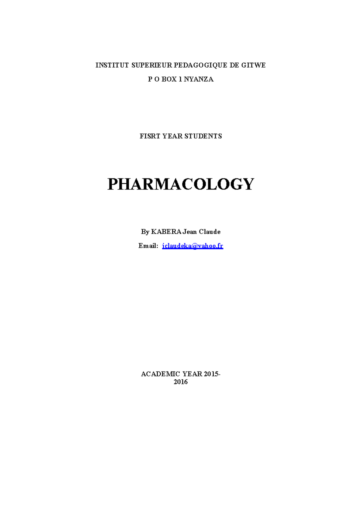 PHR 101: UNIT I Overview of General Pharmacology Concepts - Studocu