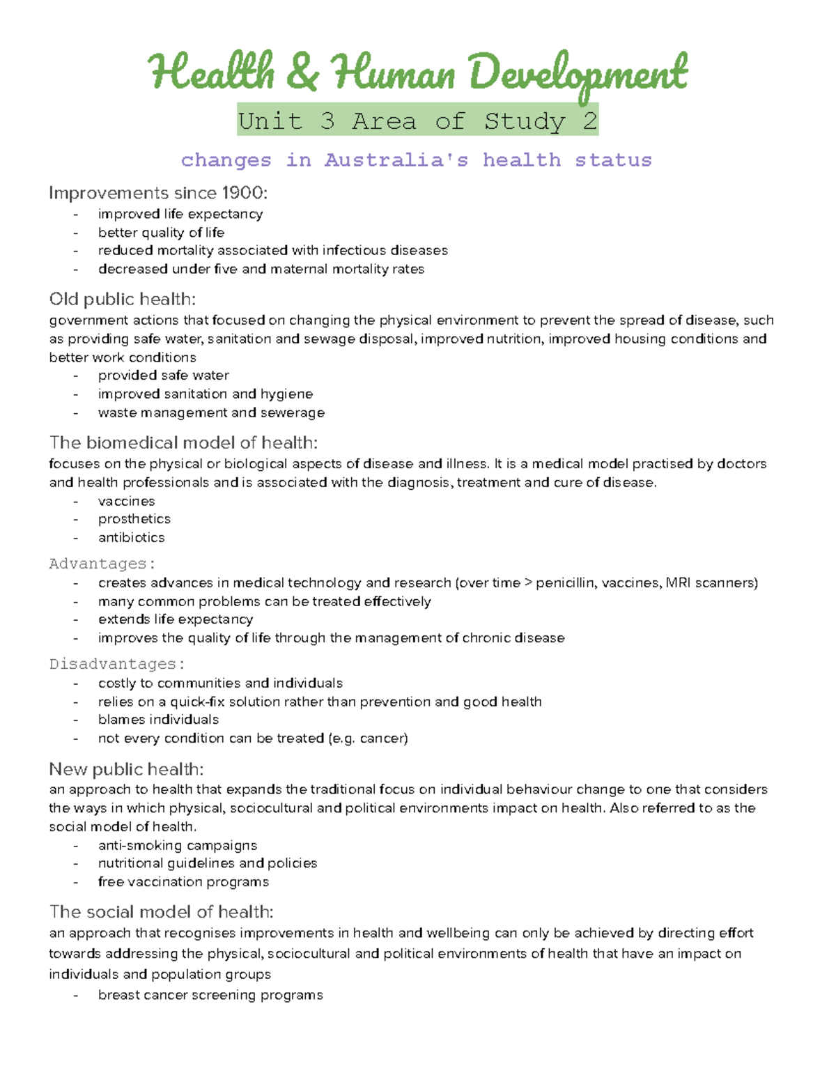 Unit 3 AOS 2 - Comprehensive Health and Human Development Notes - Studocu