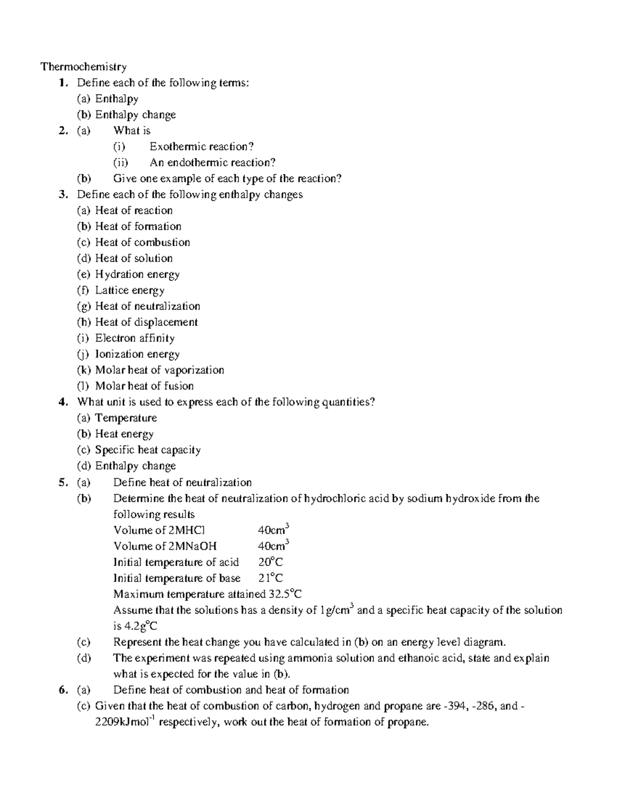 Thermochemistry Revision Queries: Key Concepts and Calculations - Studocu