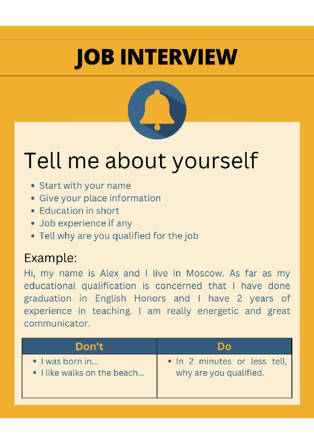 JOB INTERVIEW Preparation Guide: Tell Me About Yourself & More - Studocu