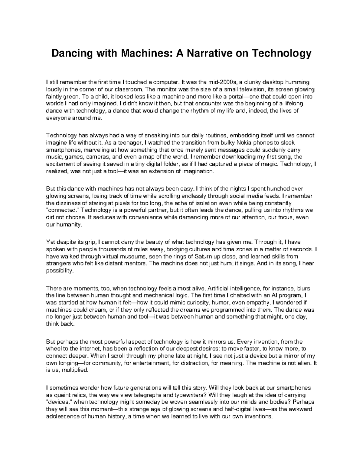 Narrative Technology Essay: Dancing with Machines and Humanity - Studocu