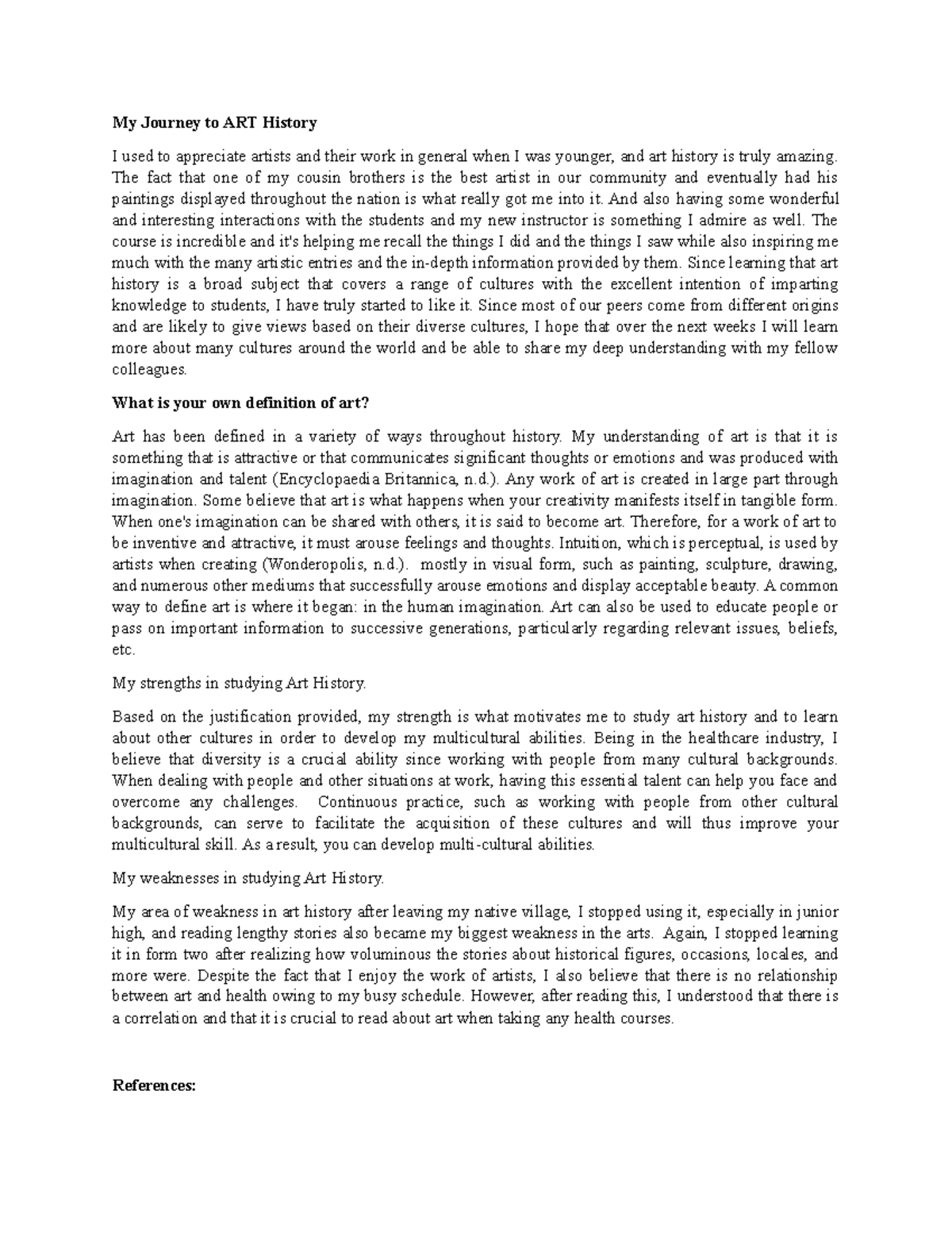 AHIST 1401 Learning Journal: Reflections on Art History - UNIT 1 - Studocu