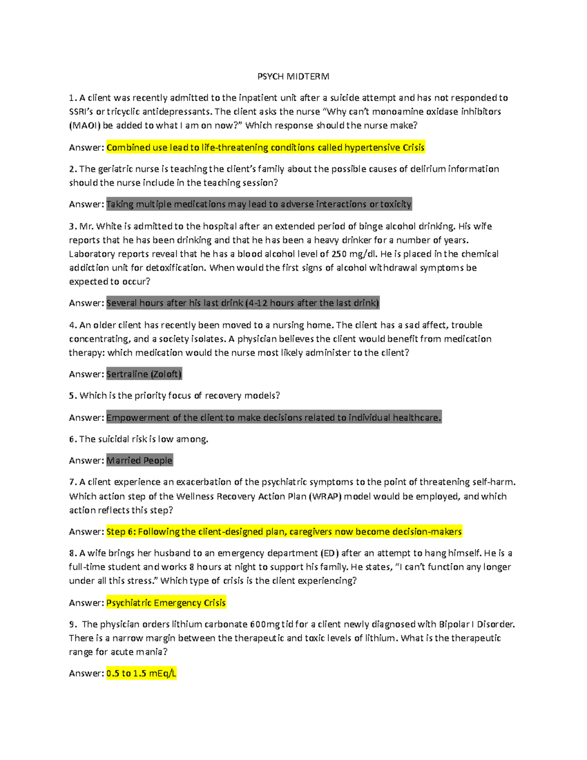 Psychology Midterm Quiz Review – Key Concepts & Answers - Studocu