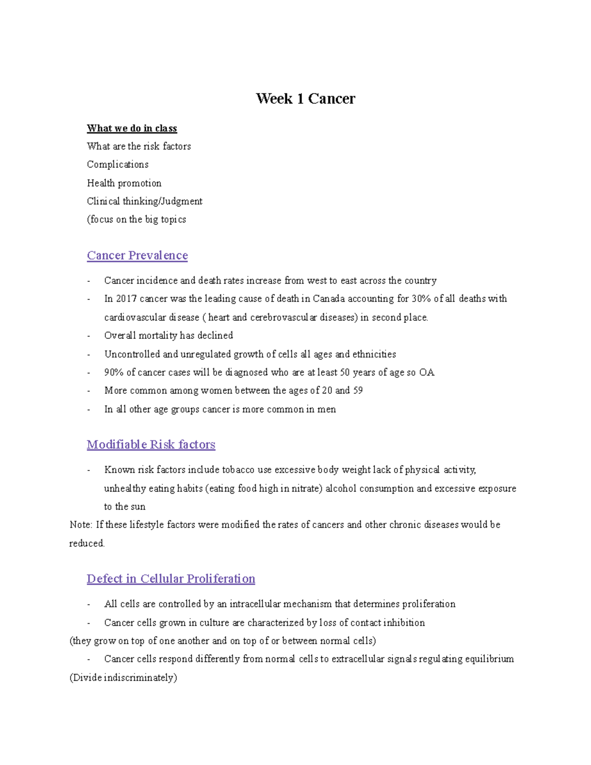 Med surg - weeks 1-12 - Week 1 Cancer What we do in class What are the ...