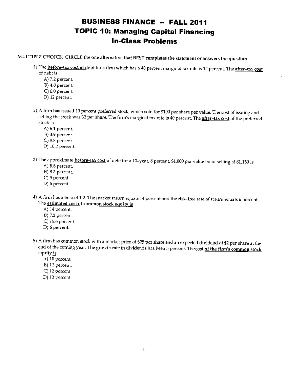#0A0 Topic 10 In Class Problems - Bachelor of Science in Accountancy ...