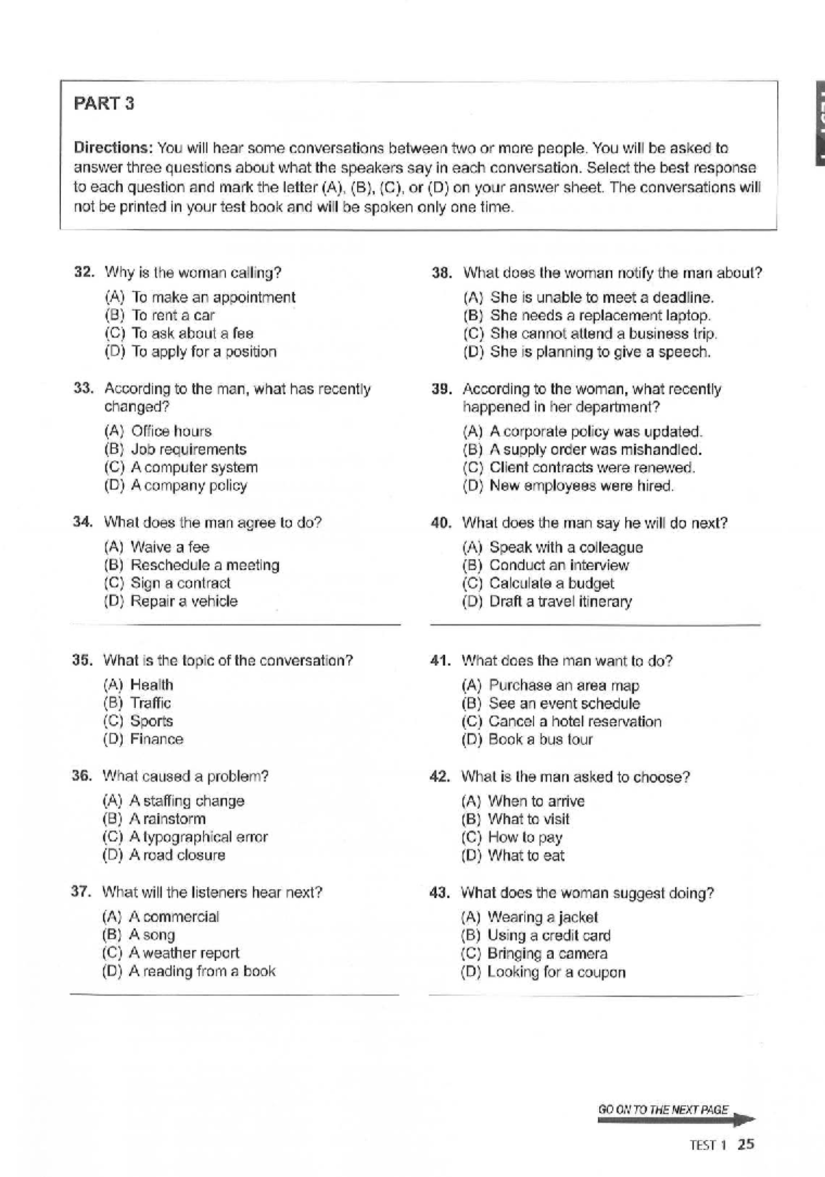TEST 1 LC PART 3: Listening Comprehension Questions and Answers - Studocu