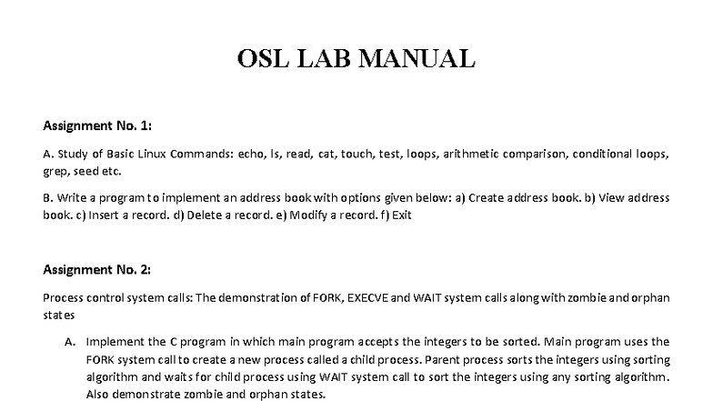 OSL LAB MANUAL: Linux Commands & Process Control Assignments - Studocu