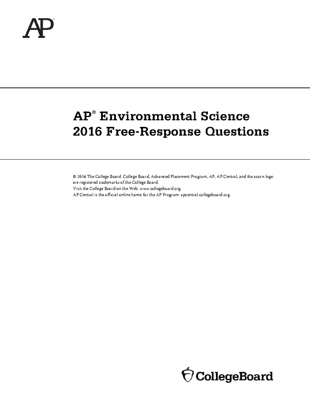 AP Environmental Science 2016 FRQ Exam Questions - Studocu