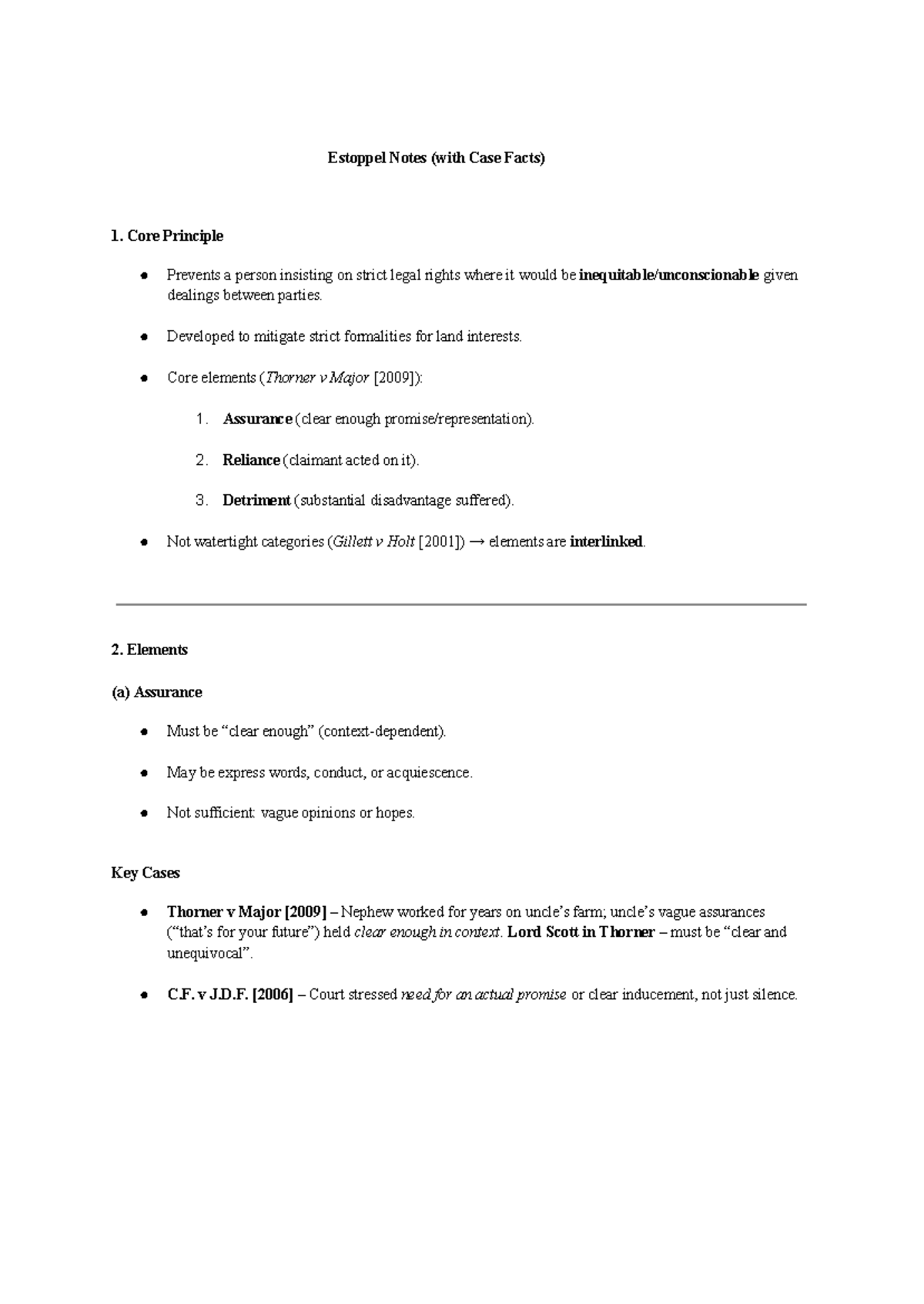 Estoppel Notes (with Case Facts) - Key Principles & Cases - Studocu