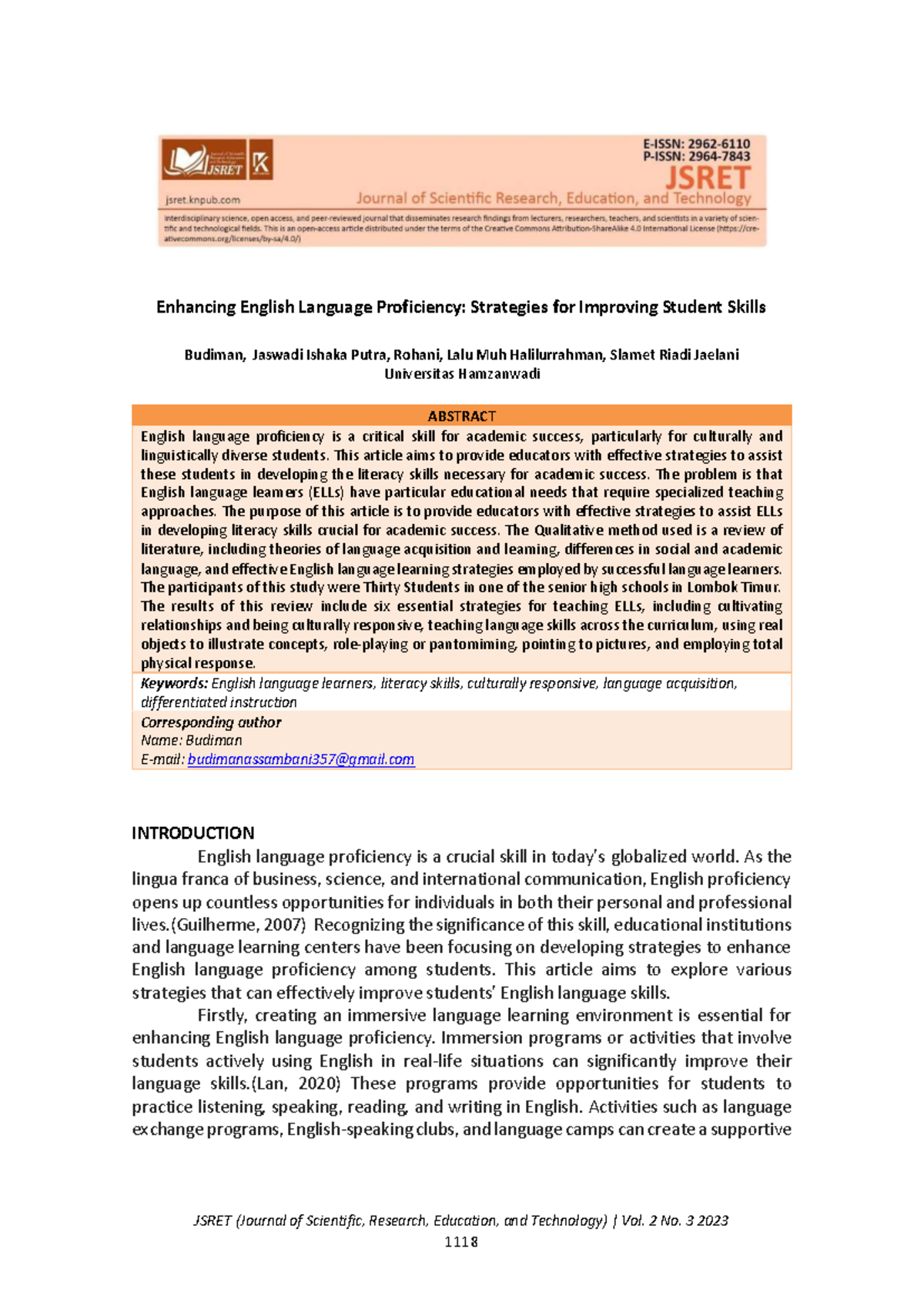 Strategies for Enhancing English Proficiency in ELLs: A Review (JSRET ...