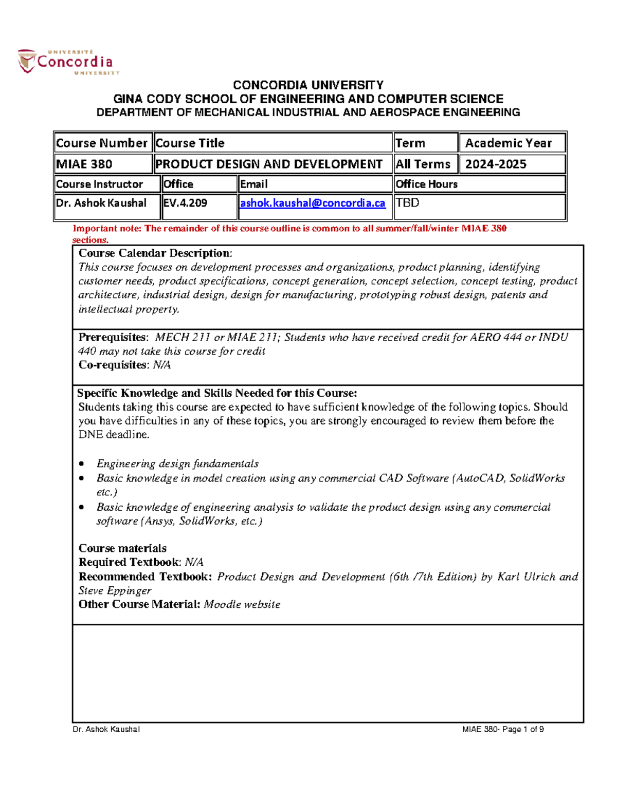 MIAE 380 course outline-2024-2025 - CONCORDIA UNIVERSITY GINA CODY ...