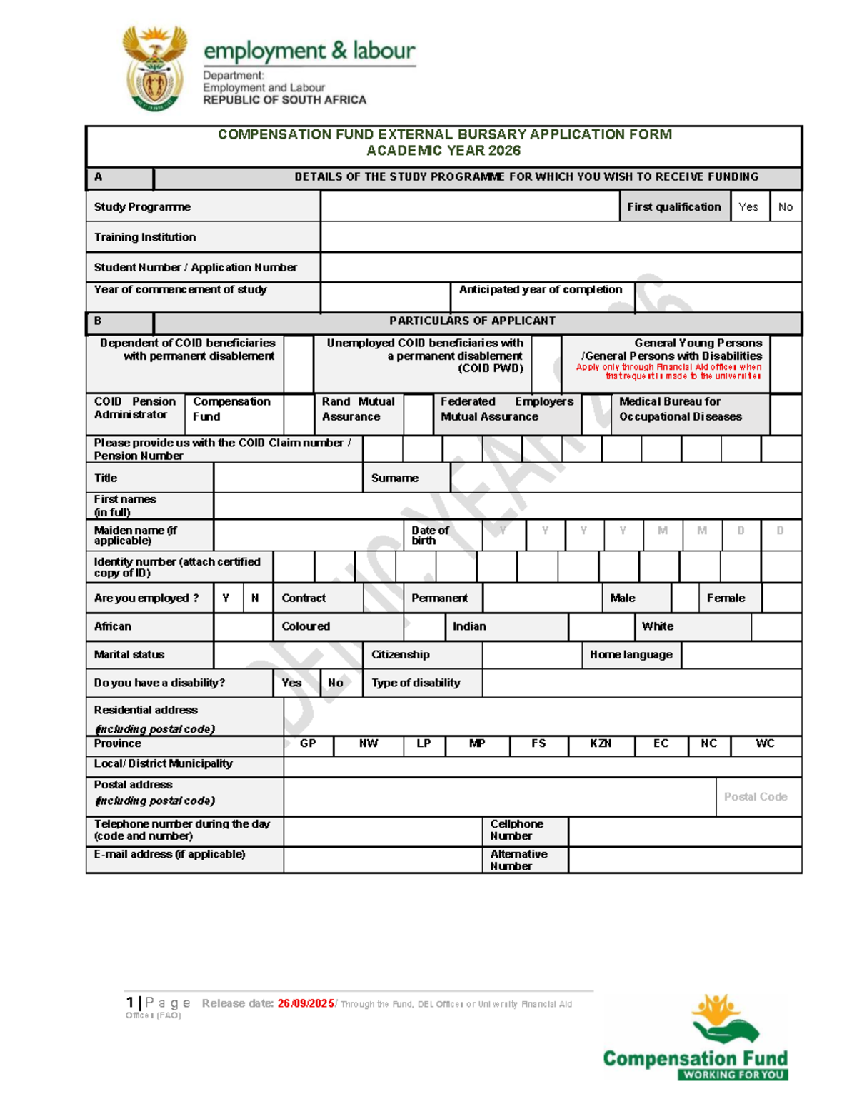 2026 COID External Bursary Application Form Details - Studocu