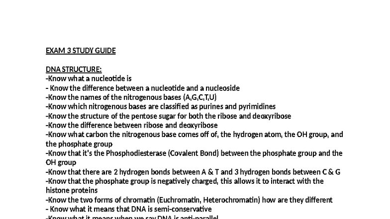 EXAM 3 Study Guide: DNA Structure & Replication Concepts - Studocu