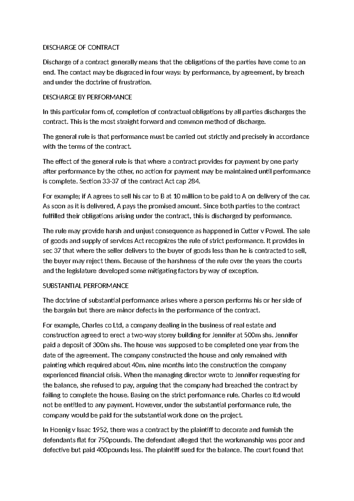Discharge of Contract: Performance, Substantial, and Novation Insights ...