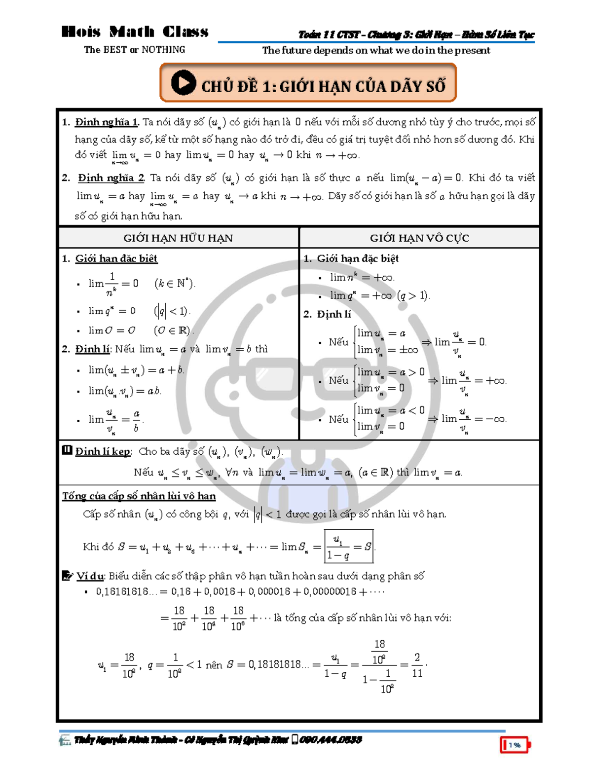 Hois Math Class - Giới Hạn Dãy Số: Bài Tập và Giải Thích - Studocu