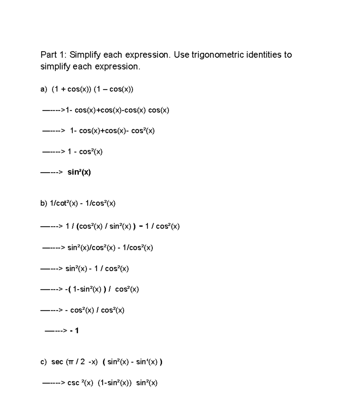 Trigonometric Identities Performance Task Solutions (MATH101) - Studocu