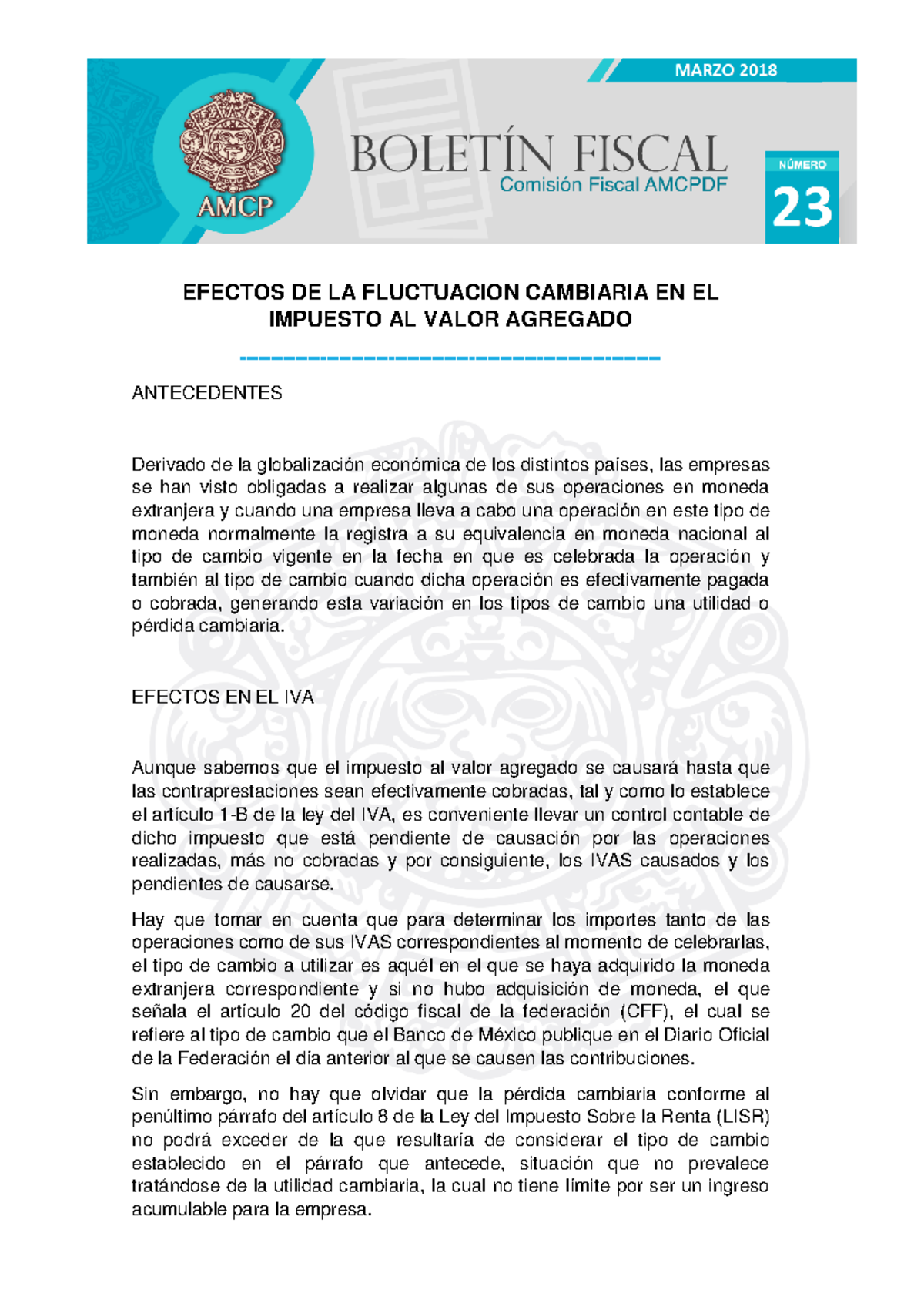 Efectos del IVA Causado en USD y Fluctuación Cambiaria - Análisis - Document Preview